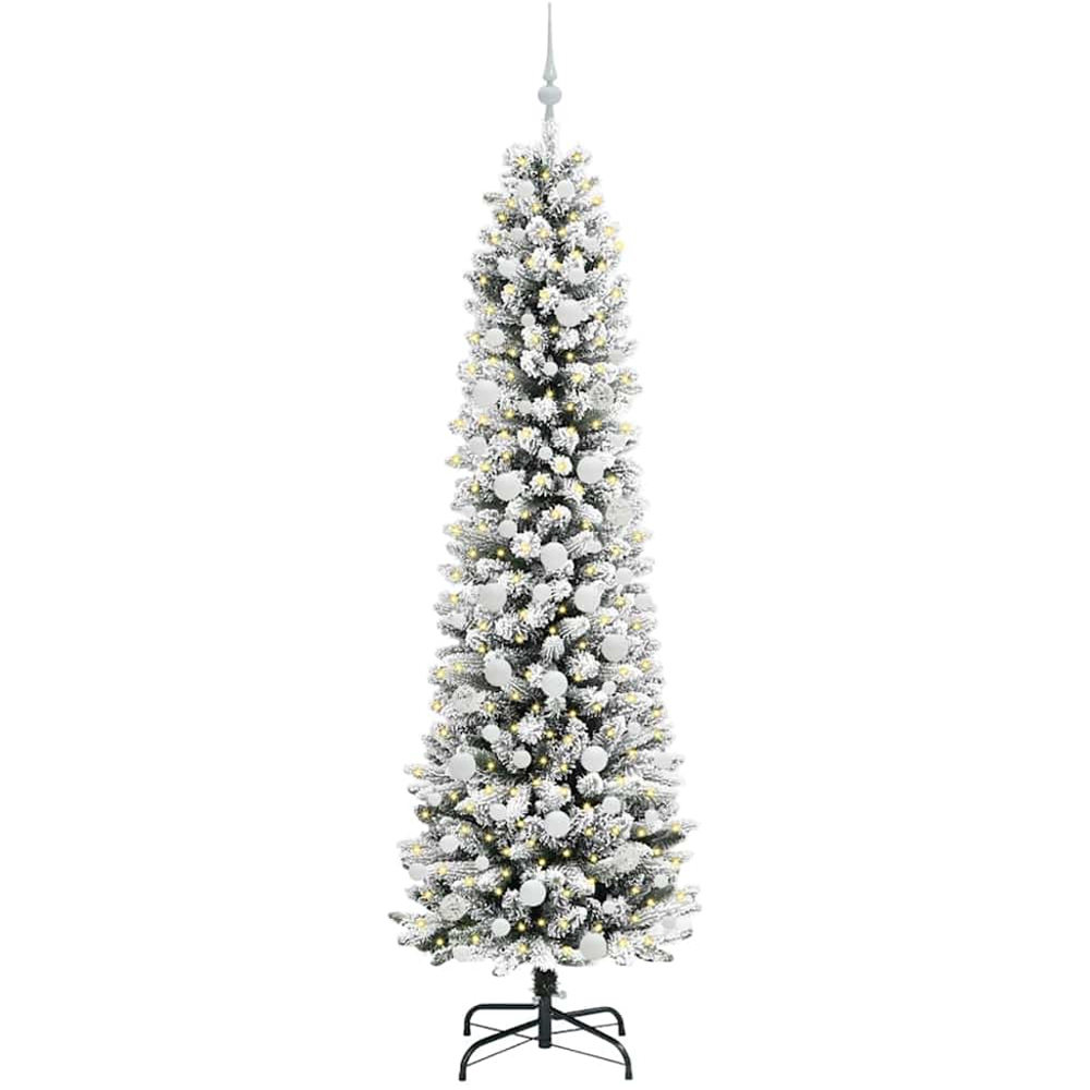 vidaXL Pre-Lit Warm White LED and White Baubles White Artificial Christmas Tree with Stand 7ft Image 1
