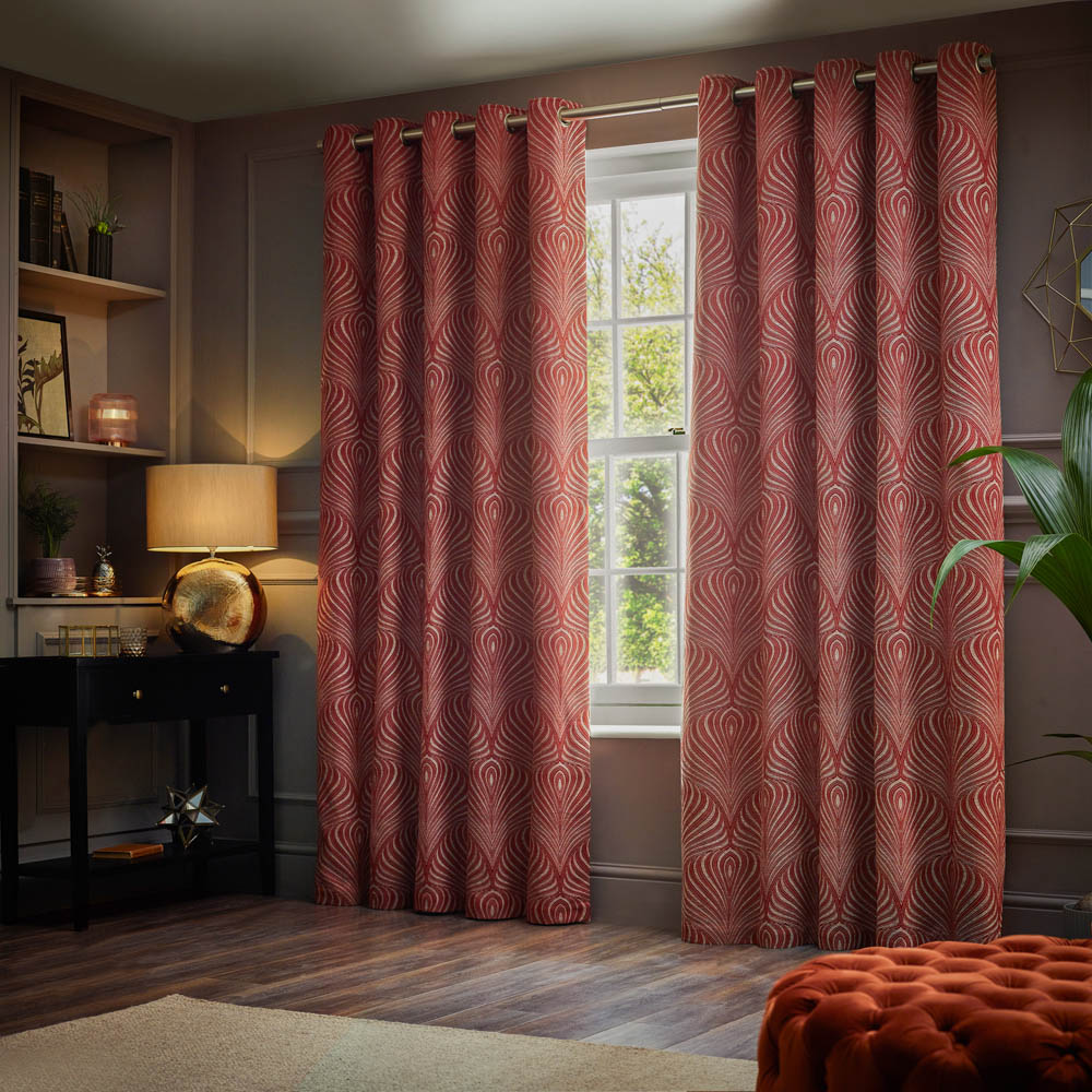 Paoletti Gatsby Terracotta Jacquard Eyelet Curtain 229 x 137cm Image 6