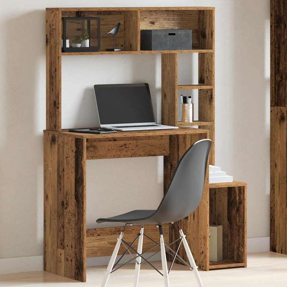 vidaXL 6 Shelf Study Desk Old Wood Effect Image 1