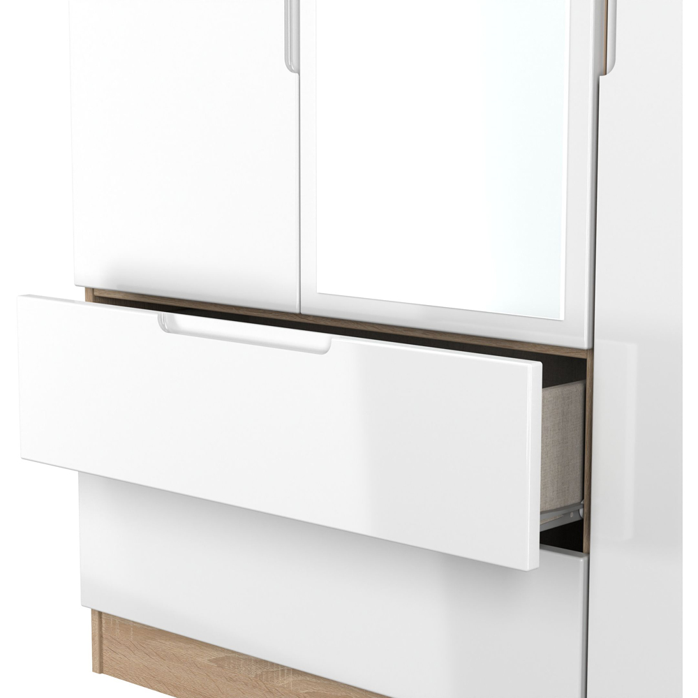 Crowndale Milan 3 Door 2 Drawer White Gloss Bardolino Oak Tall Mirrored Wardrobe Ready Assembled Image 8
