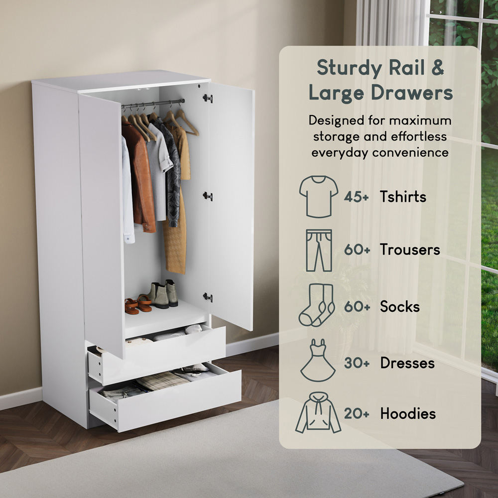 VIDA DESIGNS Glinton 2 Door 2 Drawer White Wardrobe Image 6