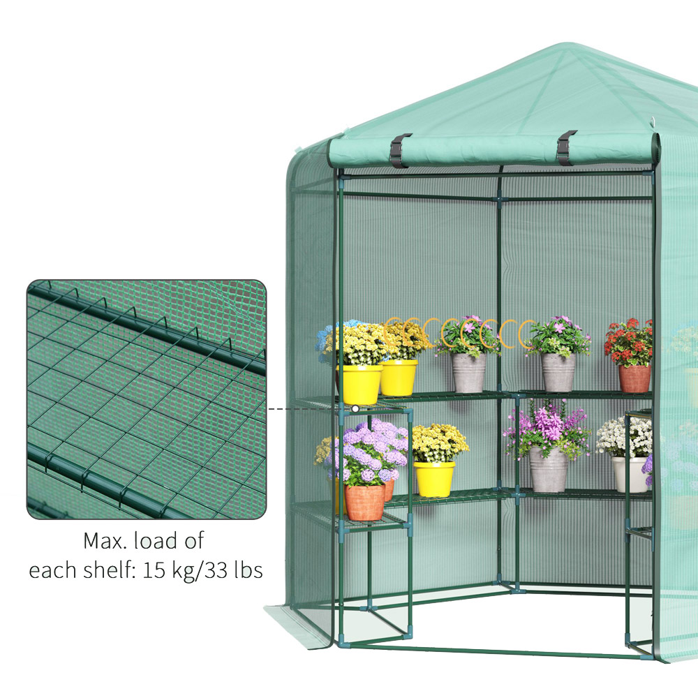 Outsunny 3 Tier Green 7.4 x 6.4ft Hexagon Greenhouse Image 6