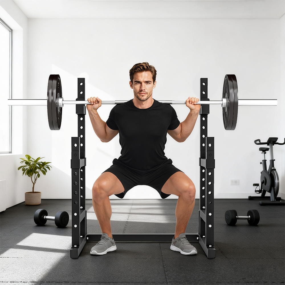 SPORTNOW Black Adjustable Barbell Squat Rack Image 8