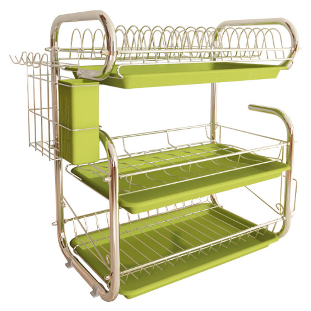 Living And Home WH0698 Green Chrome Dish Rack Multi-Tiered Image 1