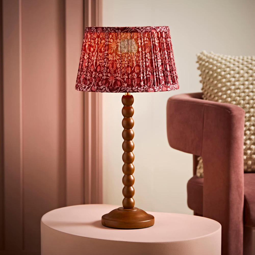ValueLights Bobble Burgundy Pleated Shade Walnut Wooden Table Lamp with Bulb Image 6