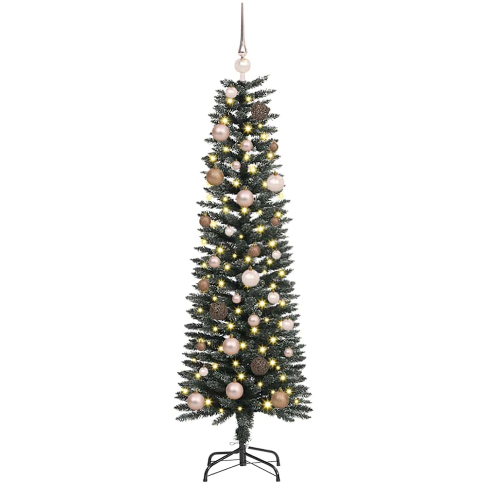 vidaXL Pre-Lit Rose Gold Baubles Green Artificial Christmas Tree 5ft Image 1