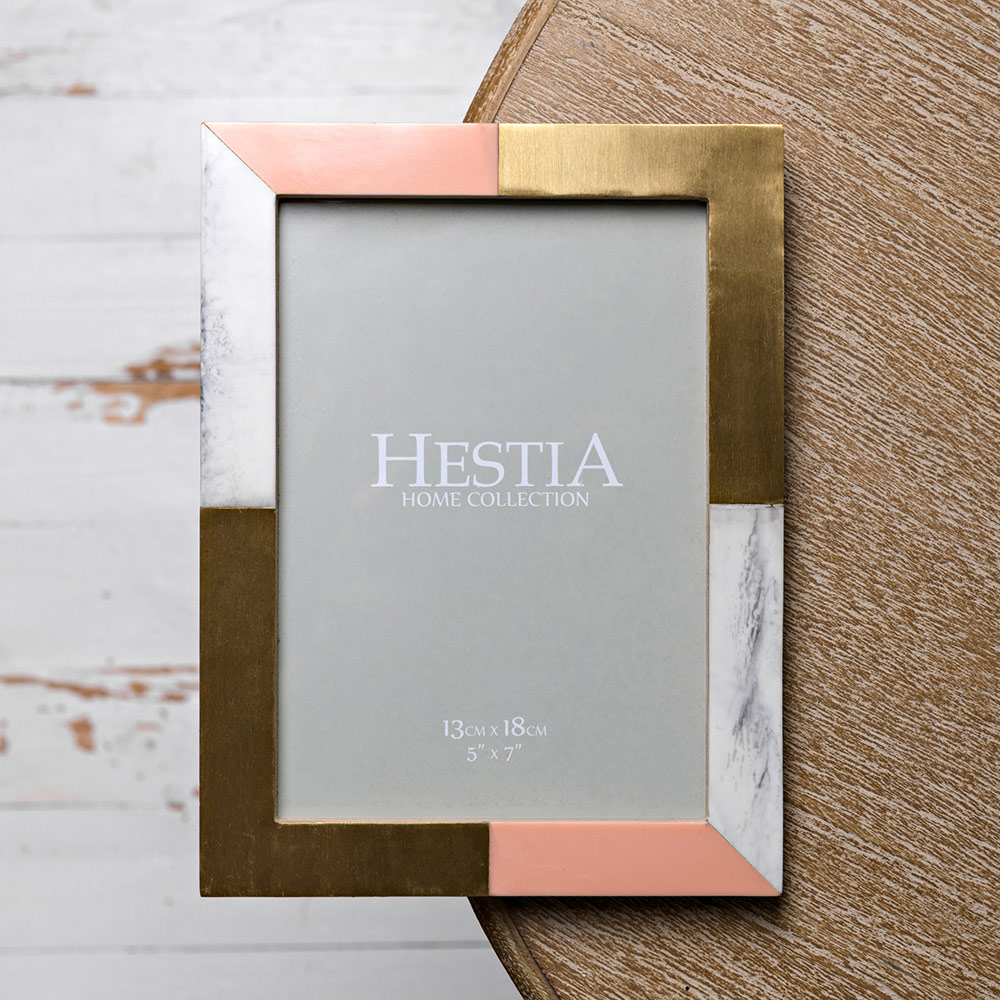 Hestia White Grey and Pink Photo Frame with Brass Inlay 4 x 6inch Image 3
