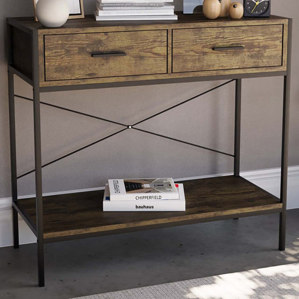 Vida Designs Brooklyn 2 Drawer Dark Wood Console Table Image 1