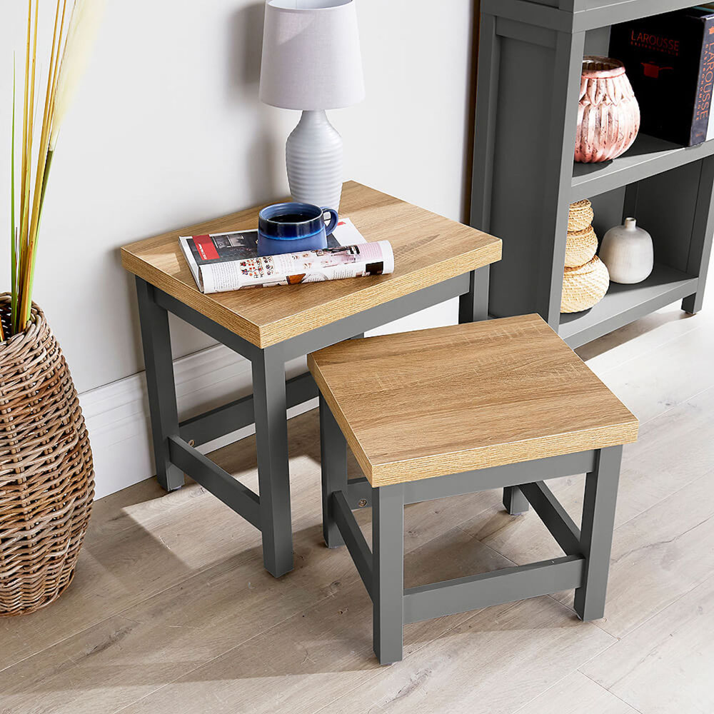 Home Source Avon Graphite Grey Nest of Tables Set of 2 Image 3