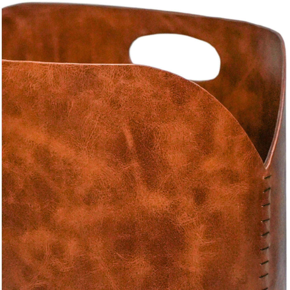 Ivyline Tan Mottle Faux Leather Handmade Log Bucket Image 3