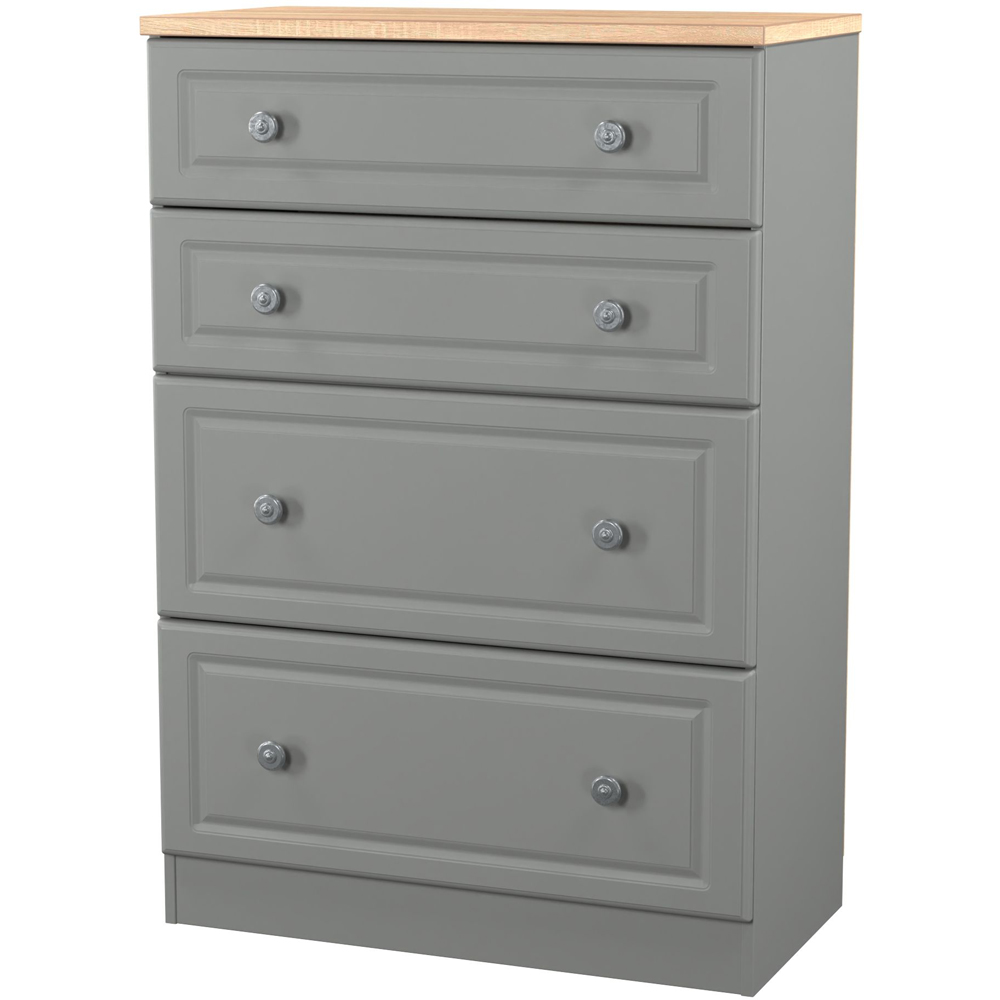 Crowndale Norfolk 4 Drawer Dusk Grey and Bardolino Oak Deep Chest of Drawers Ready Assembled Image 3