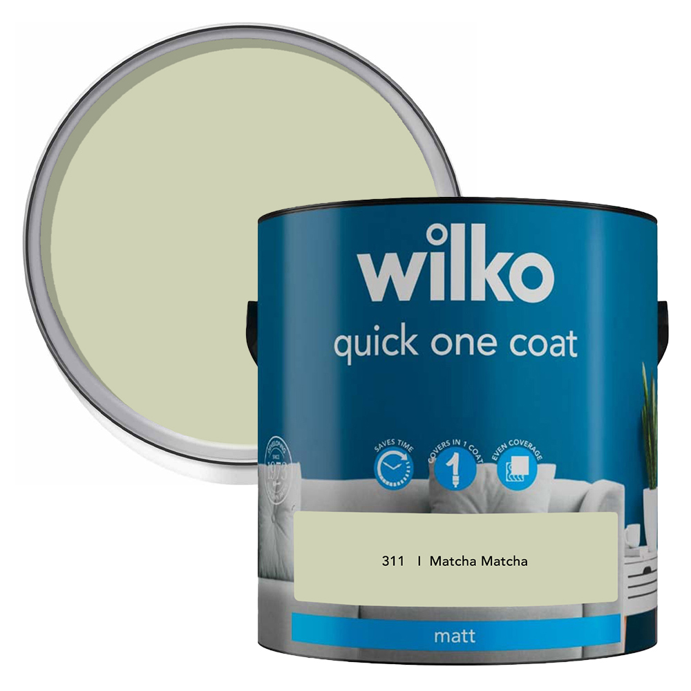 Wilko Quick One Coat Matcha Matt Emulsion Paint 2.5L Image 1