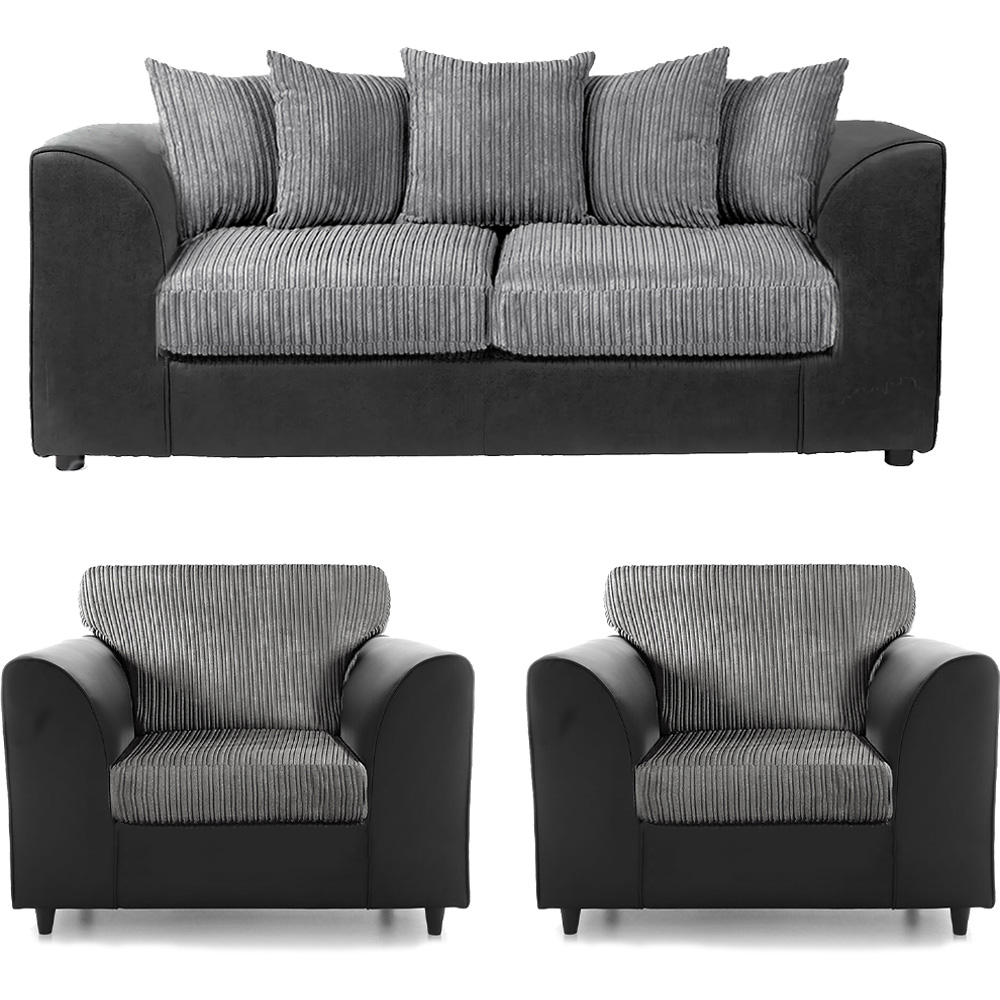 Luxor 5 Seater Black and Grey Jumbo Cord Scatter Back Sofa Suite Image 2
