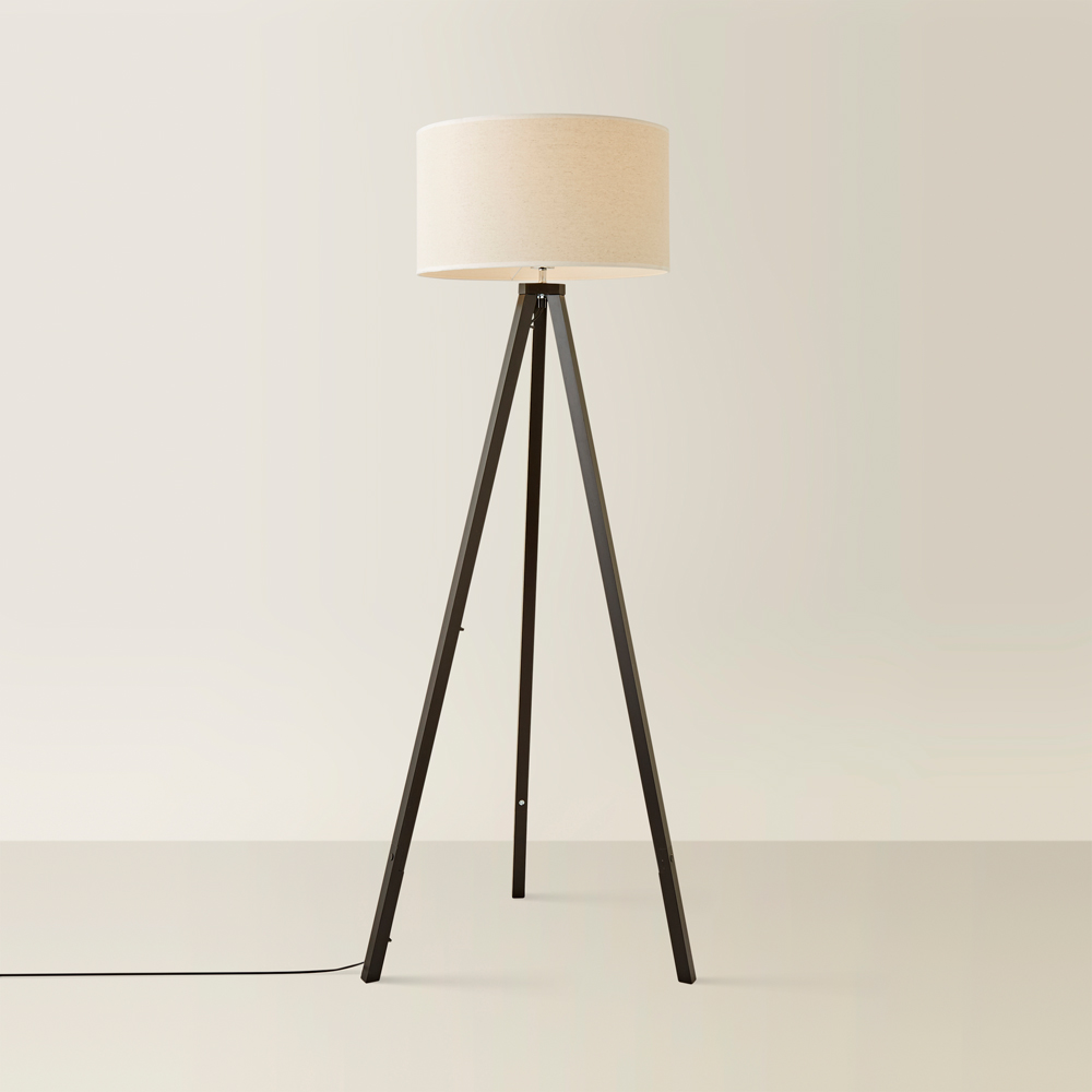 ValueLights Barbro White Trim Drum Shade Black Tripod Floor Lamp and Bulb Image 5
