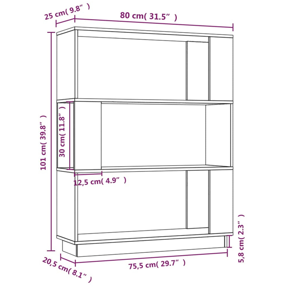 vidaXL 3 Shelf Grey Solid Pine Wood Bookcase Image 9