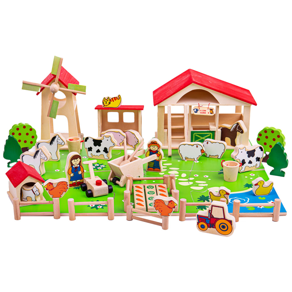 Bigjigs Toys 48 Piece Wooden Farm Set Image 1