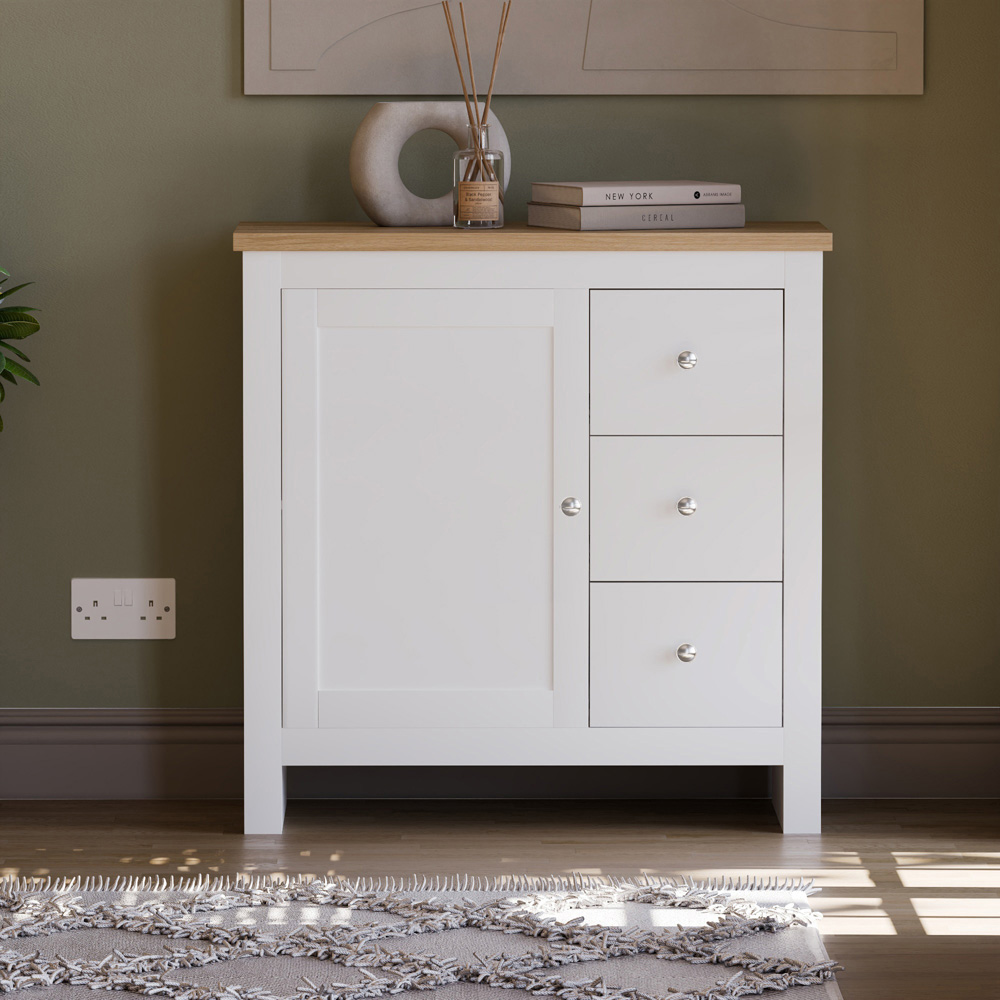 Vida Designs Arlington Single Door 3 Drawer White Sideboard Image 6