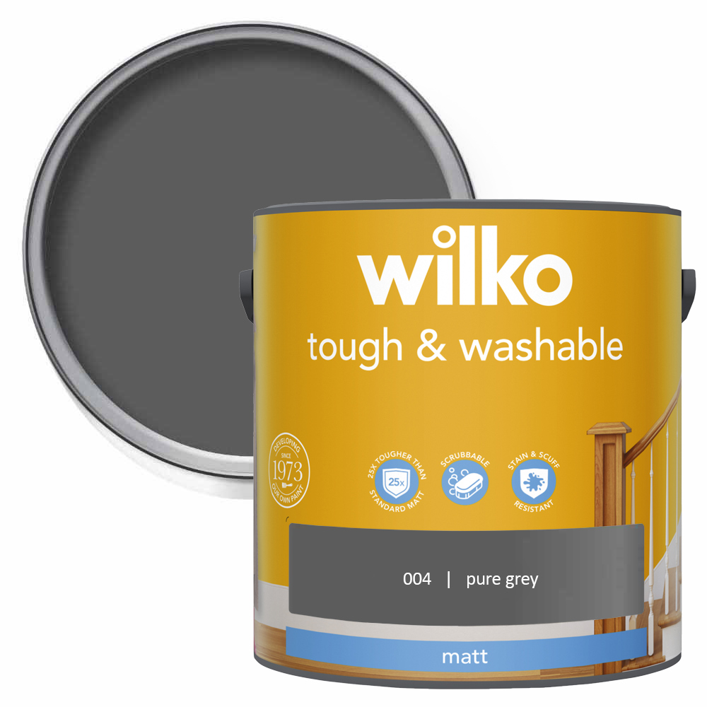 Wilko Tough & Washable Pure Grey Matt Emulsion Paint 2.5L Image 1