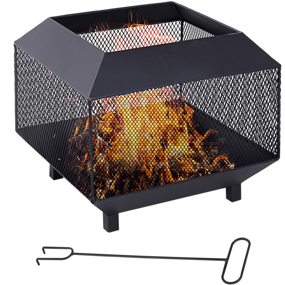 Outsunny Metal Fire Pit with 360° View Mesh Lid Cover Image 1