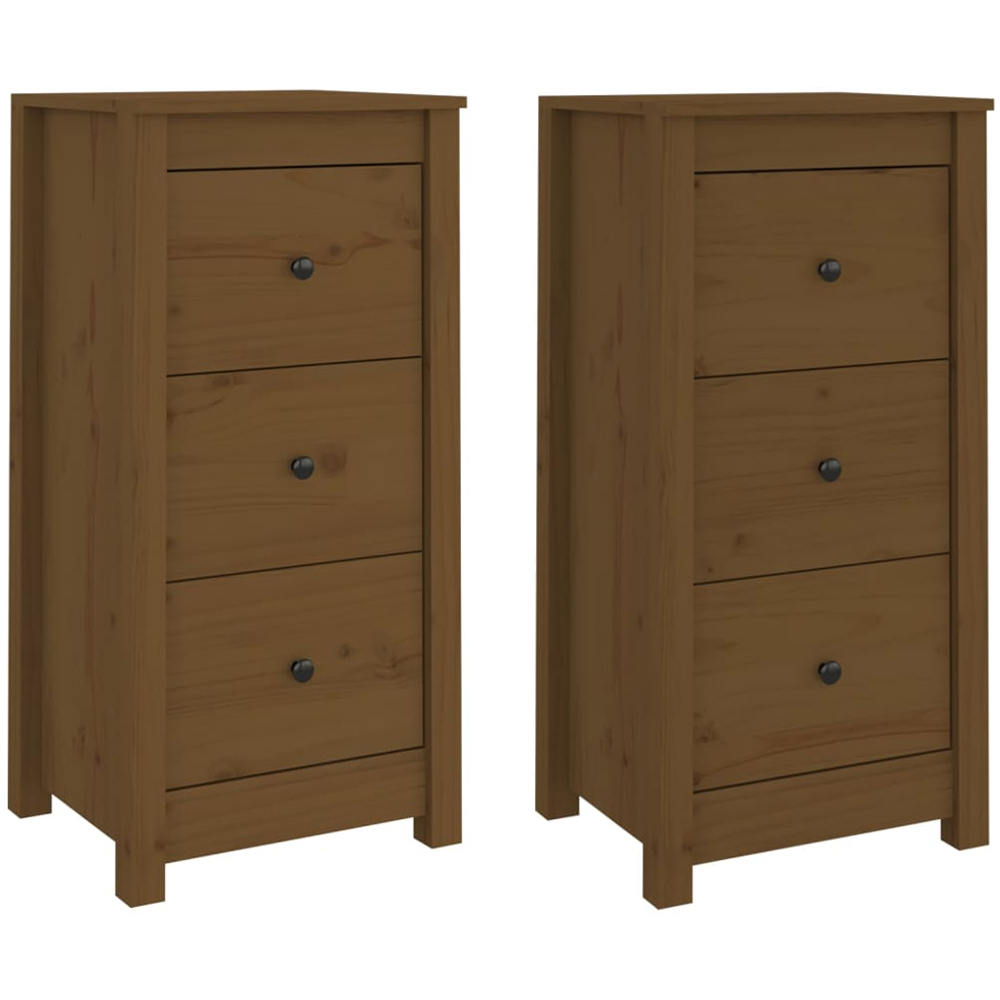 vidaXL 3 Drawer Honey Brown Solid Pine Wood Sideboard Set of 2 Image 2