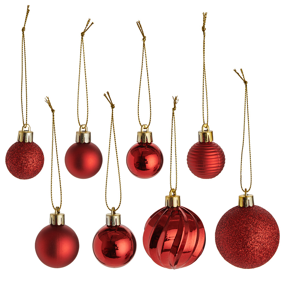 Wilko 35 Pack Small Winter Mix Red Baubles Image 1