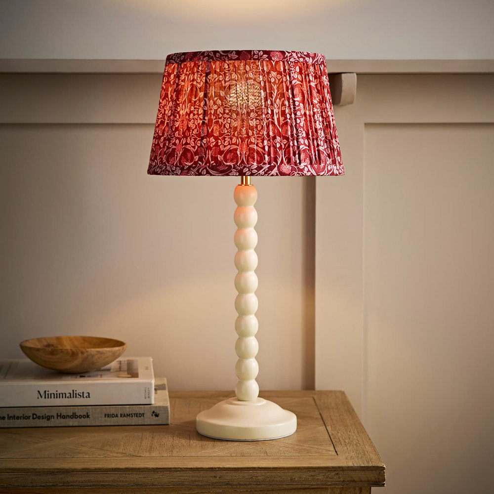 ValueLights Bobble Burgundy Pleated Shade Cream Wooden Table Lamp with Bulb Image 6