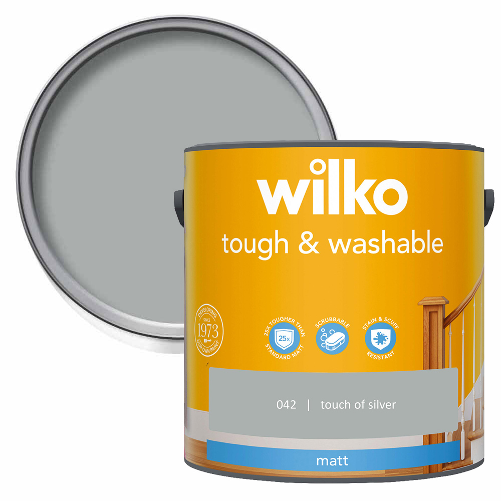 Wilko Tough & Washable Touch of Silver Matt Emulsion Paint 2.5L Image 1