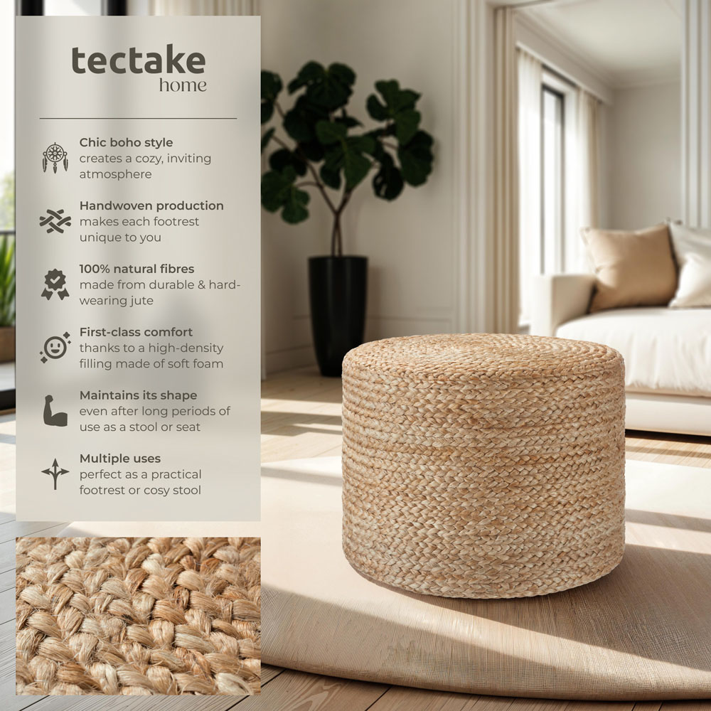 Tectake Banno Boho Style Natural Jute Cylinder Footstool Image 8
