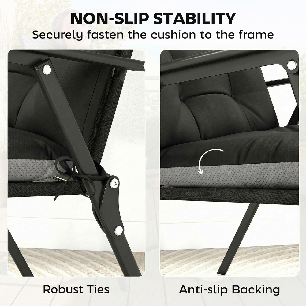 Outsunny Black Waterproof Garden Chair Cushion 111.5 x 53cm 4 Pack Image 3