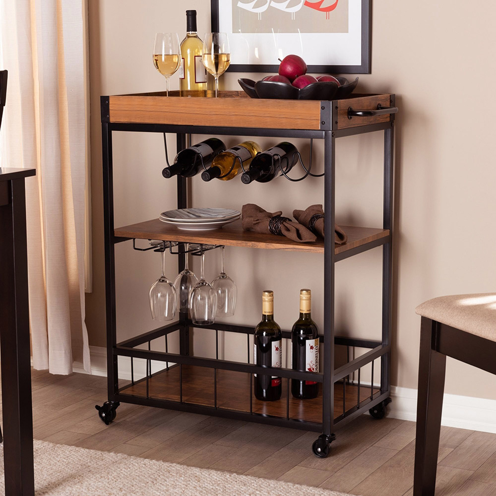 Living and Home 3 Tier Wooden Serving Wine Trolley Image 8