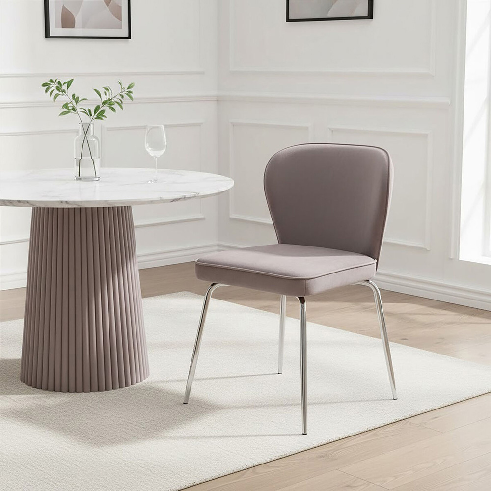 Premier Housewares Tamzin Mink and Chrome Finish Curved Upholstered Dining Chair Image 6