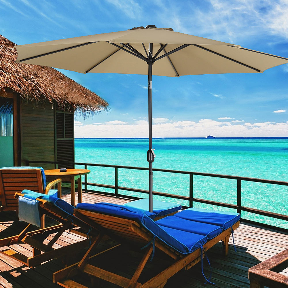 Living and Home Beige Round Crank Tilt Parasol with Round Base 3m Image 6