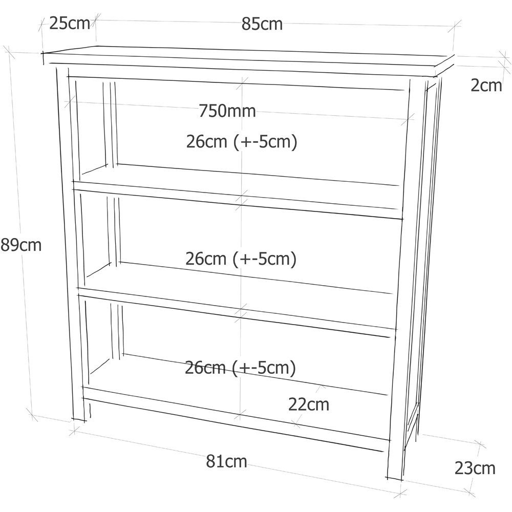 Portofino 3 Shelf Light Wood Bookcase Image 9