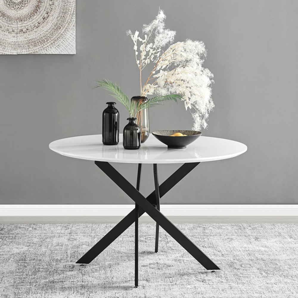 Furniturebox Arona Cesano 6 Seater Round Dining Set White Gloss Black and Grey Image 2