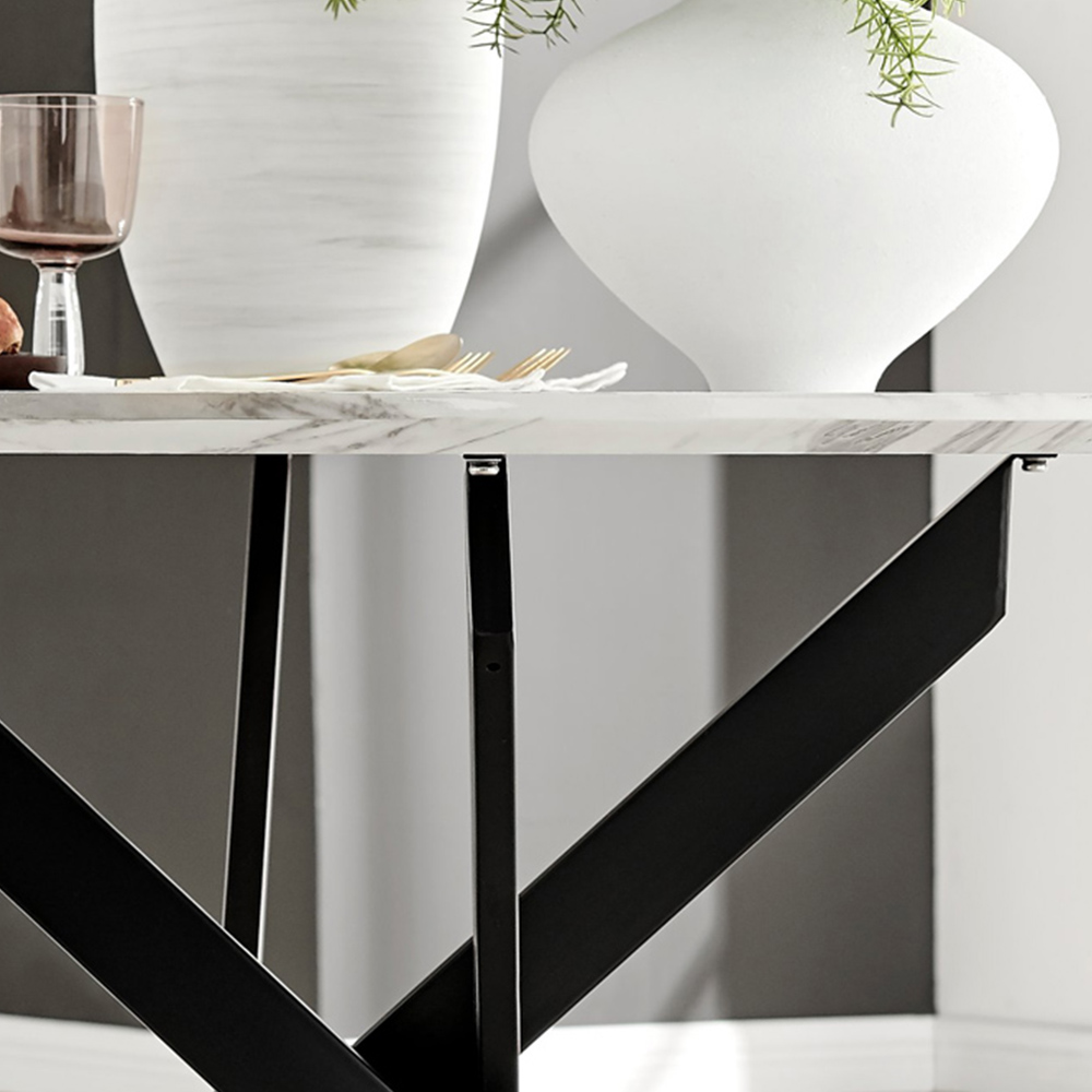 Furniturebox Arona Kensington Marble Effect 6 Seater Round Dining Set White Black and Grey Image 6