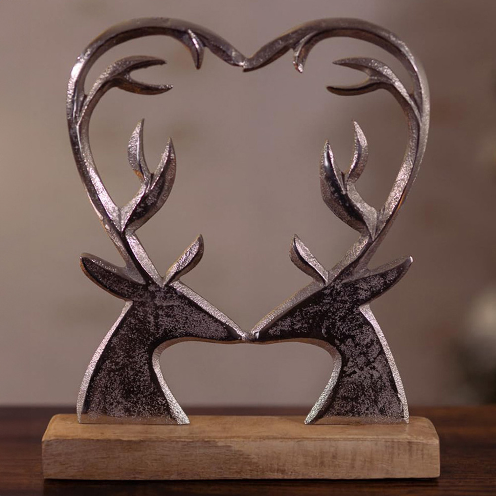 Marco Paul Merry Christmas Stag Metal Sign with Wooden Base Image 2