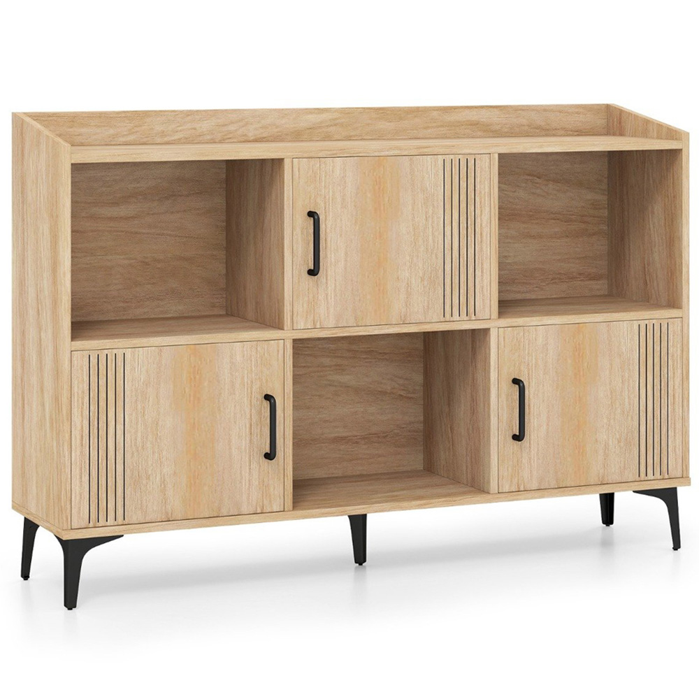 Costway 3 Door 3 Shelf Oak Storage Cabinet Image 2