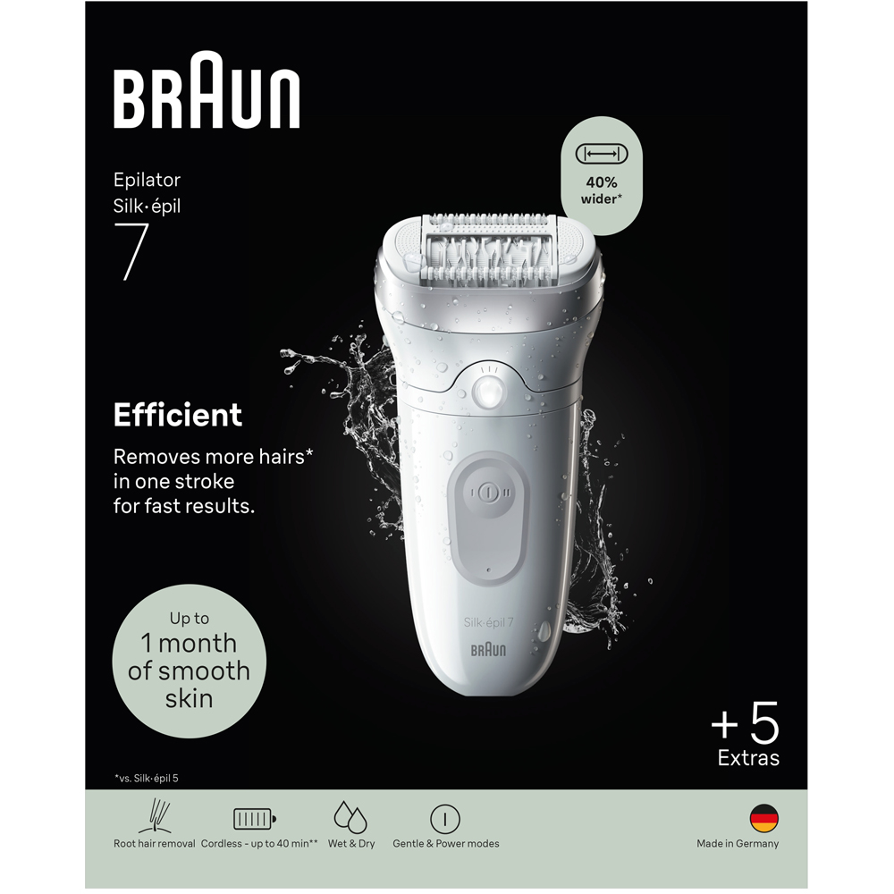 Braun Silk-epil 7 7-060 Wet and Dry Cordless Epilator with Trimmer Comb and Exfoliation Head Image 3
