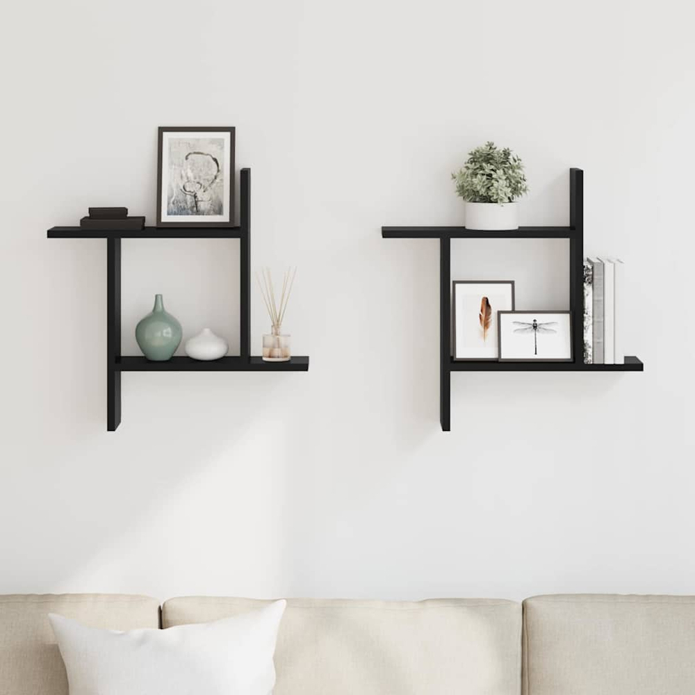 vidaXL 50 x 12 x 50cm Set of 2 Black Wall Shelf Image 2