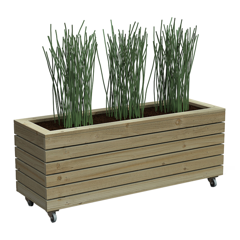 Forest Garden Wooden Long Linear Planter with Wheels Image 3