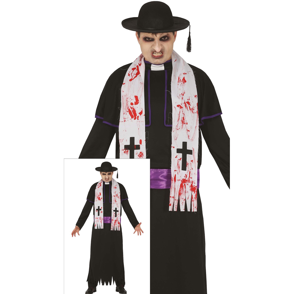 Fiestas Guirca Adult Zombie Priest Black Halloween Costume XL Image 2