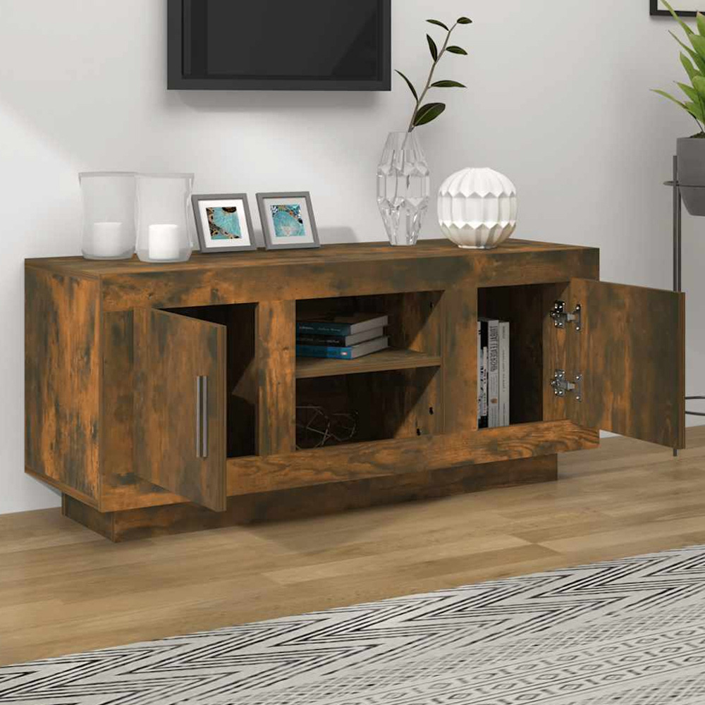 vidaXL 2 Door 2 Shelf Smoked Oak TV Cabinet Image 1