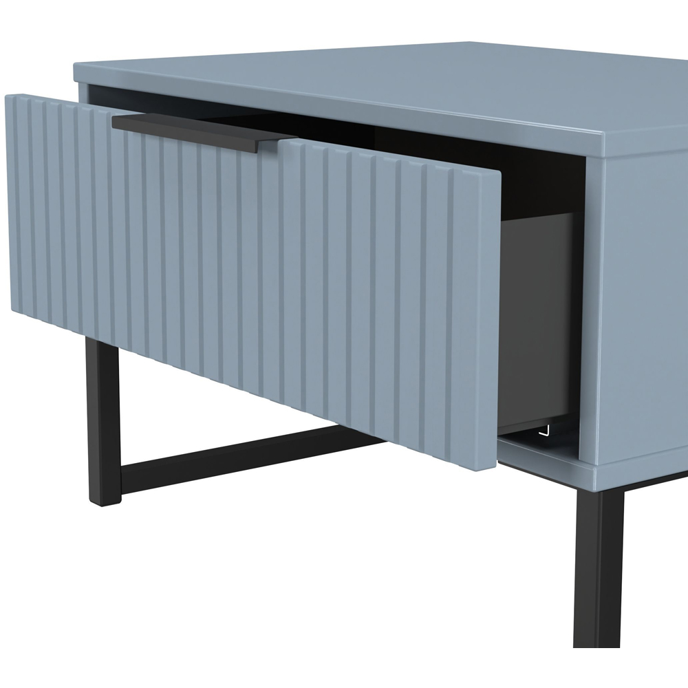 Crowndale Fluted Single Drawer Denim Blue Wide Side Table Ready Assembled Image 6