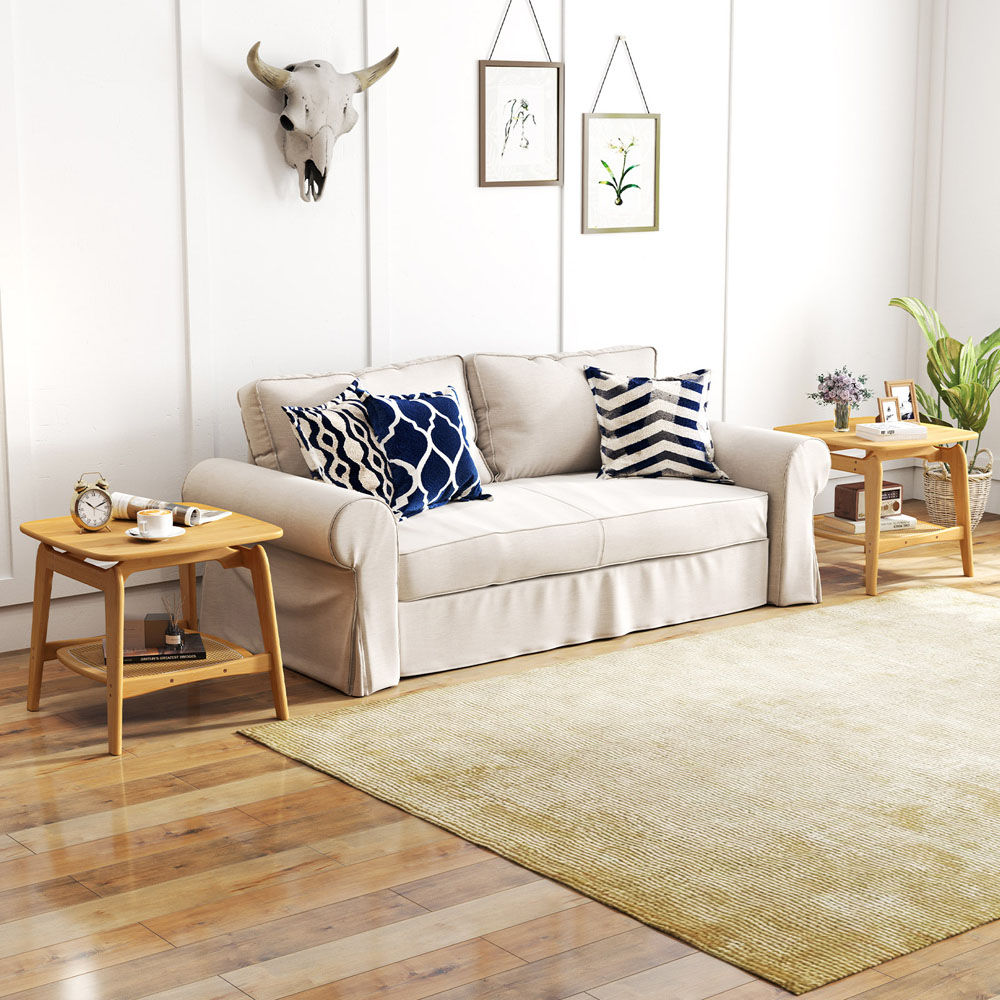 Costway Single Shelf Bamboo and Faux Rattan Natural Side Table Image 4