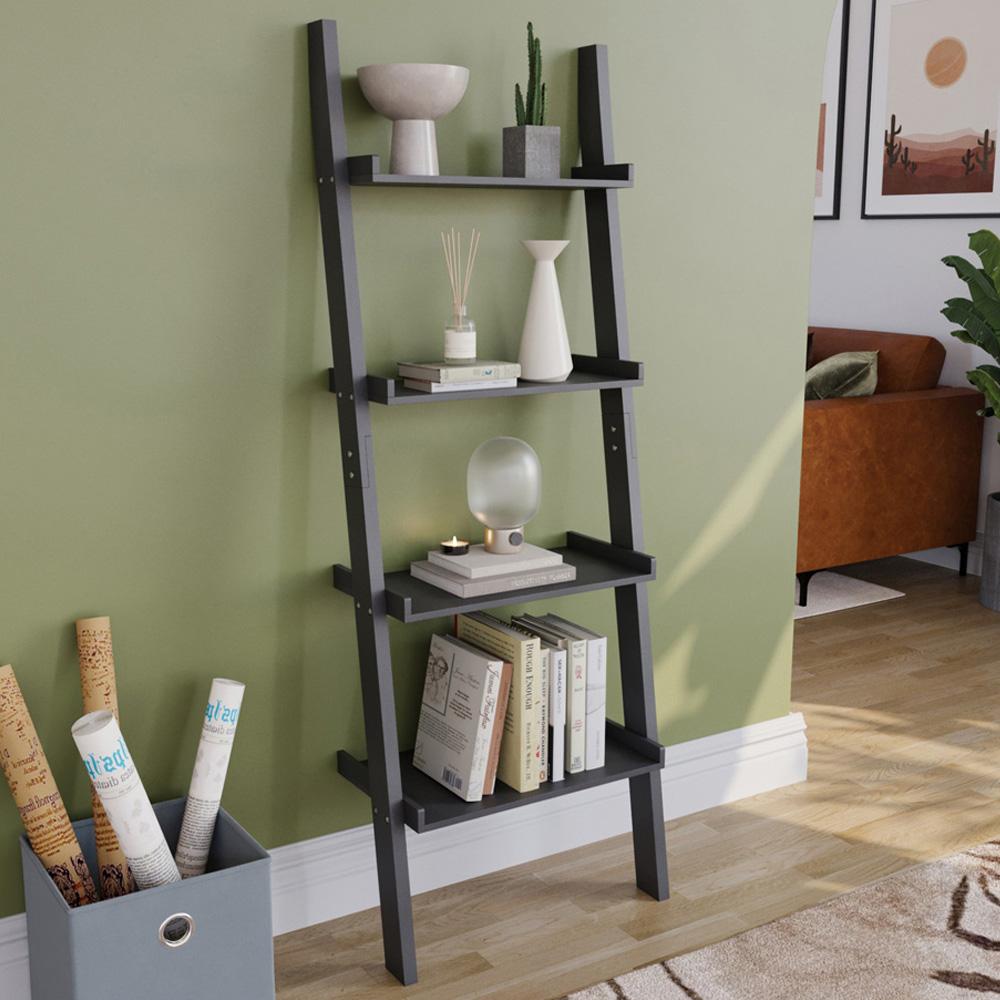 Vida Designs York 4 Shelf Black Ladder Bookcase Image 1