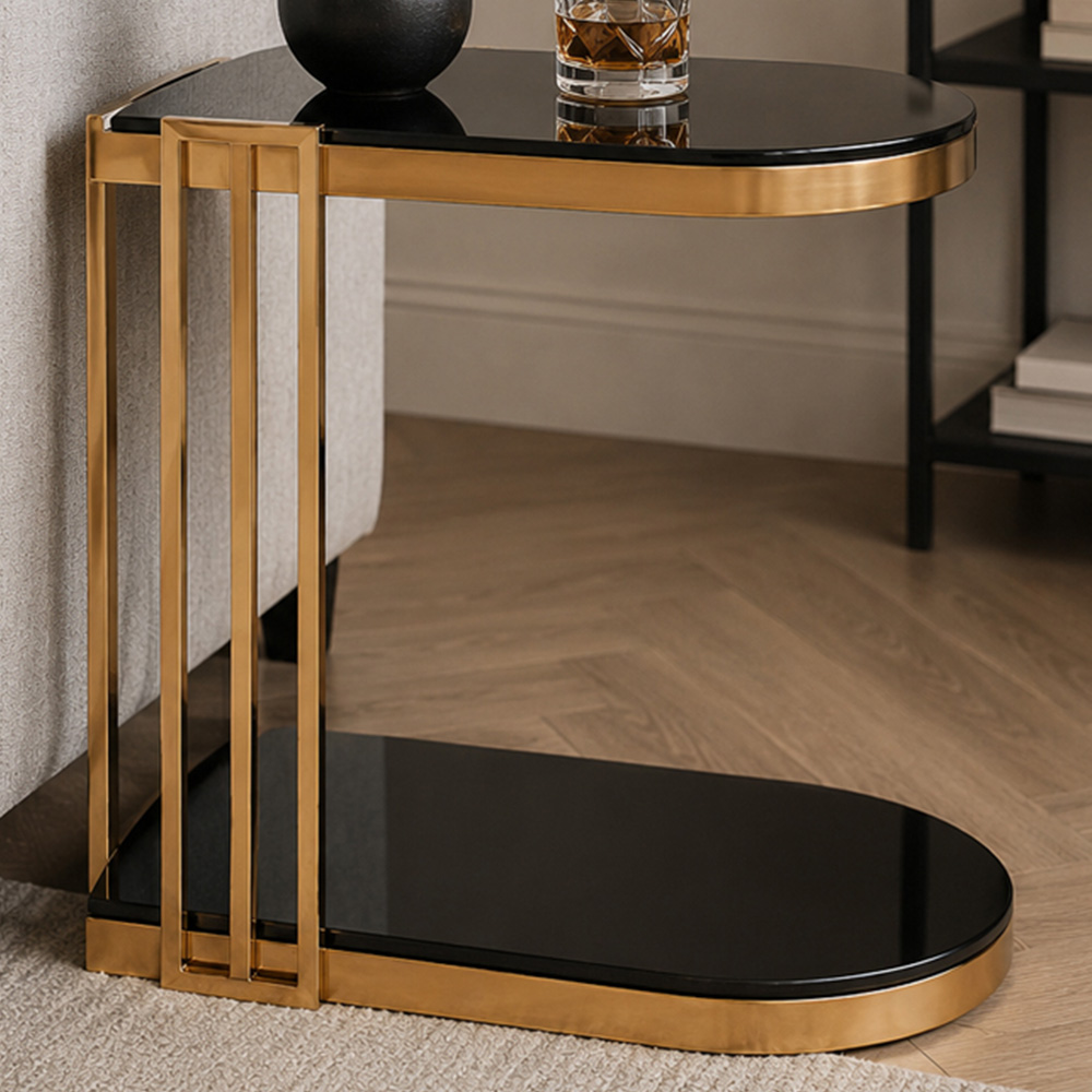 Premier Housewares Rose Gold and Black U-Shaped Side Table Image 1