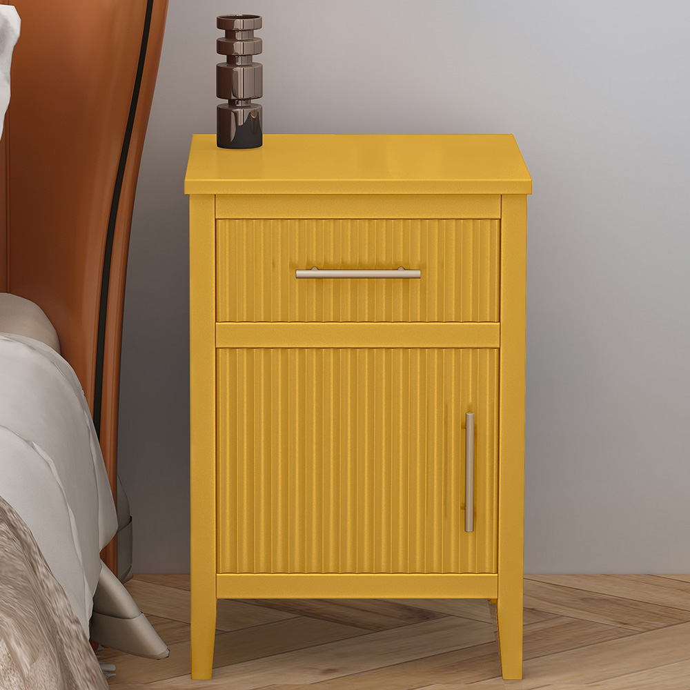 Monti Single Door Single Drawer Mustard Bedside Table Image 1