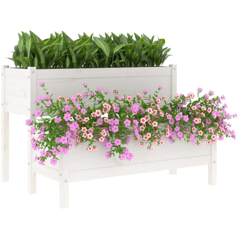 vidaXL 2-Tier White Solid Pine Wood Garden Planter 75 x 84 x 110cm Image 3