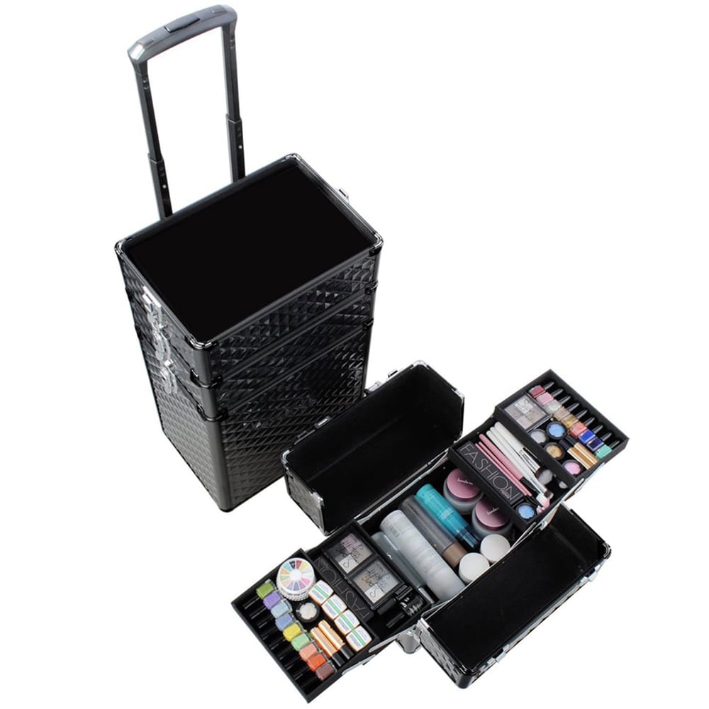 Living and Home 4 in 1 Professional Black Rolling Cosmetic Trolley Case Image 5
