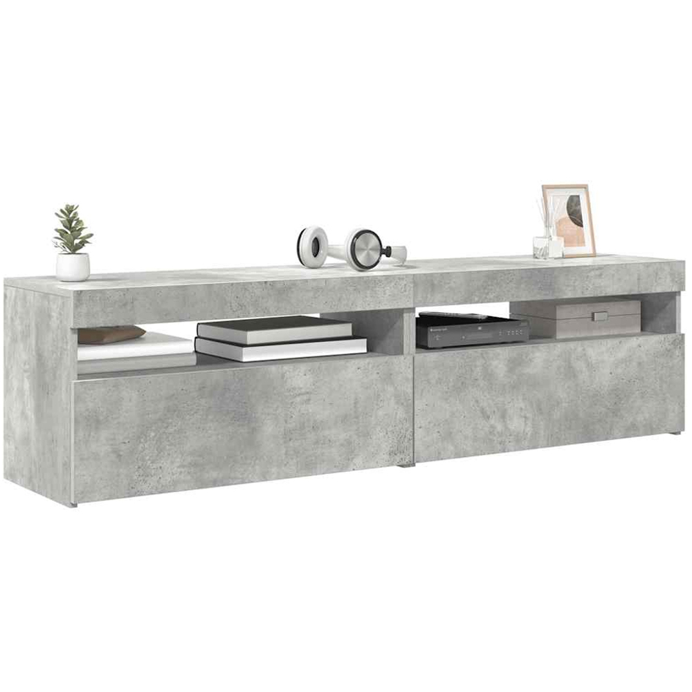 vidaXL Single Door Single Shelf Concrete Grey TV Cabinet with LED Lights Set of 2 Image 3
